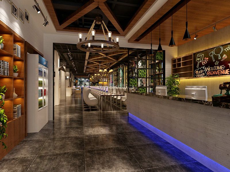 网咖装修背景图 网咖柱子装修效果图