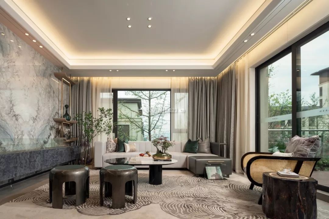 新中式客厅装修案例 新中式客厅背景装修效果图