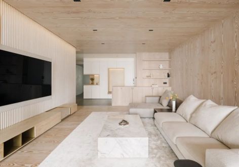 中海天钻120㎡简约原木风三居室装修案例