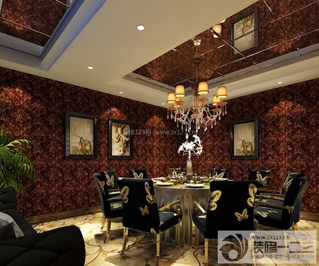 餐厅包房 压纹壁纸 